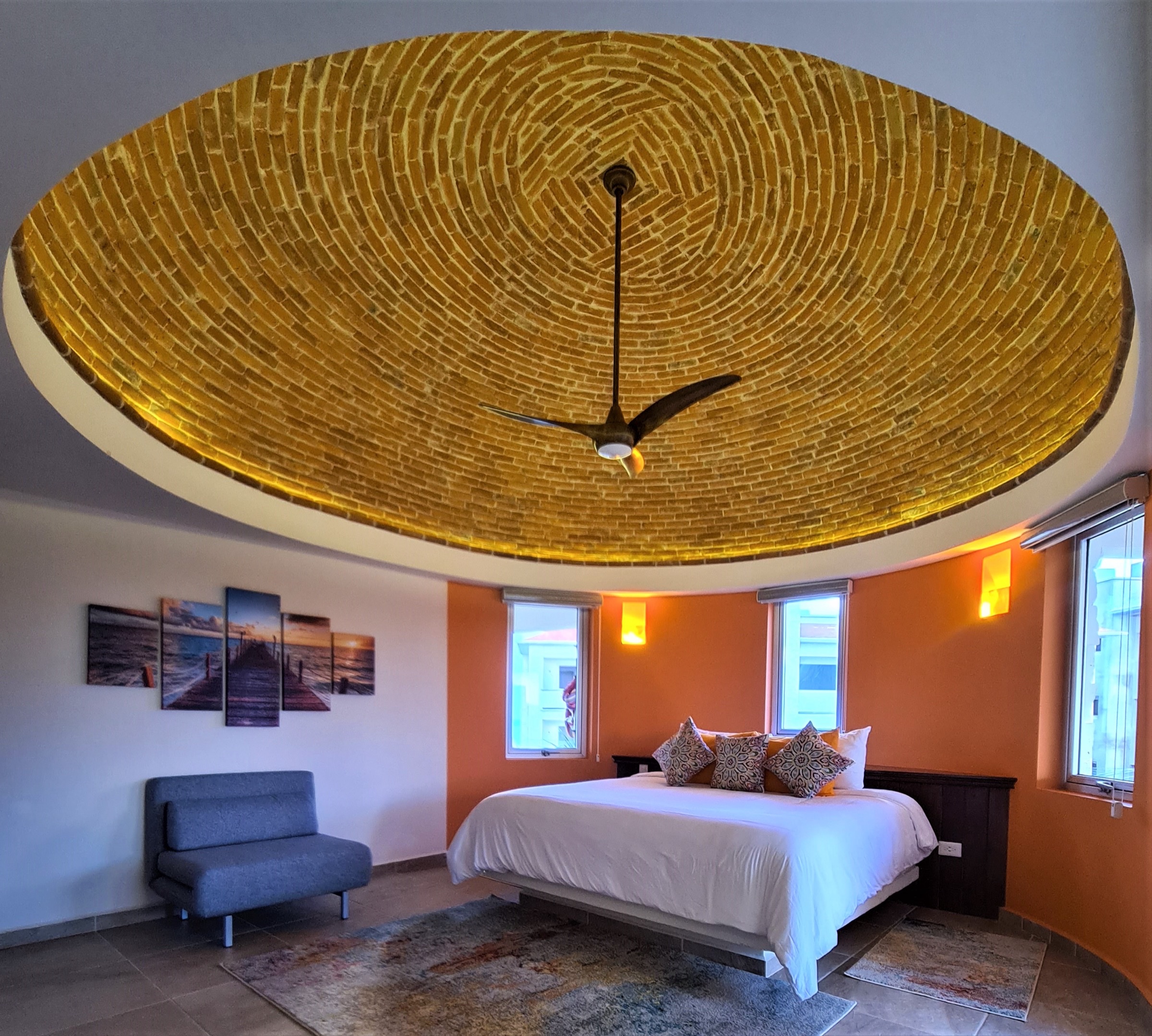 Master bedroom with brick vault ceiling